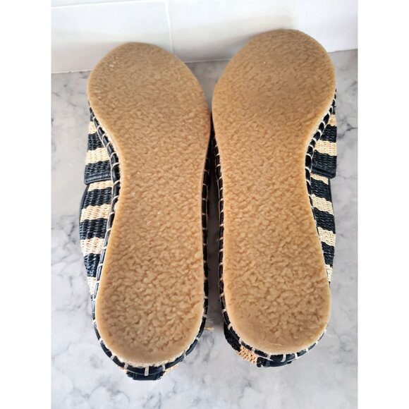 Black Natural Raffia Espadrilles Loeffler Randall Flat Woven Leather Trim Size 6 - Picture 9 of 10